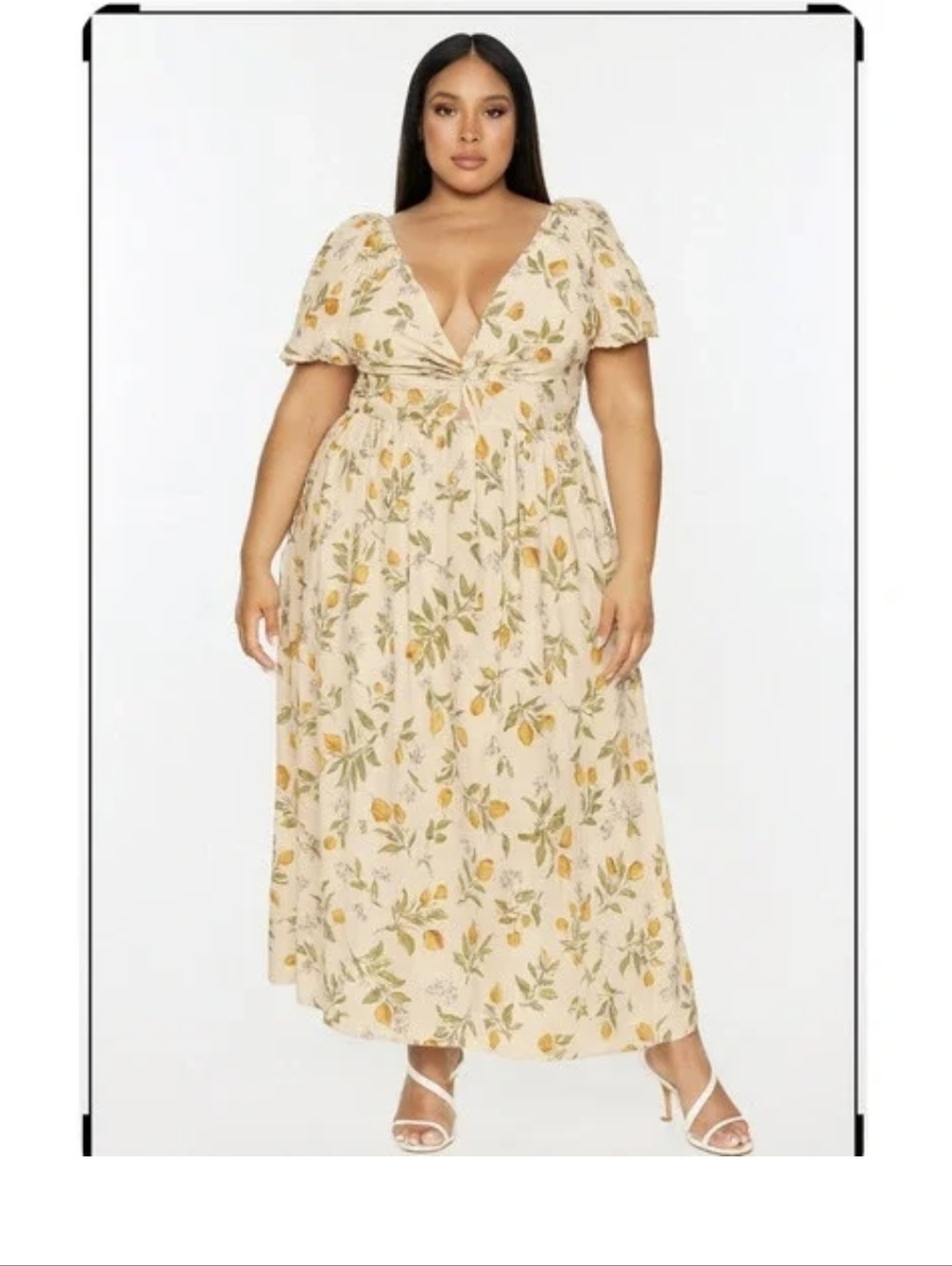 Lea Linen Knot Front  Lemon Print  Cottagecore Dress Sz.2X NWT